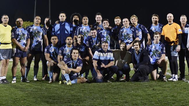 Kurt’s parents Sonya and Steve and his brother Blake with Cabramatta Two Blues players during the ‘Unite for Kurt’ round at New Era Stadium.