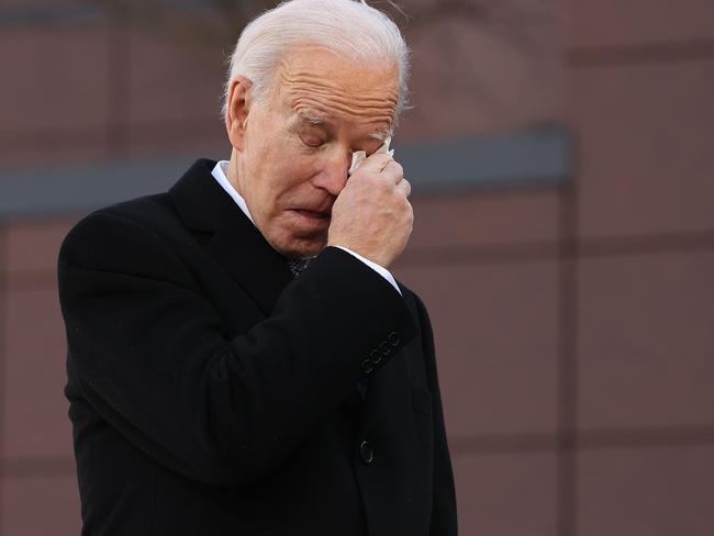 Joe Biden becomes emotional as he farewells Delaware. Picture: AFP.