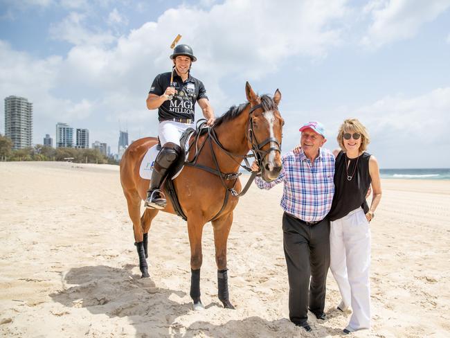 Billy Slater, Gerry Harvey and Katie Page-Harvey. Picture by Luke Marsden.