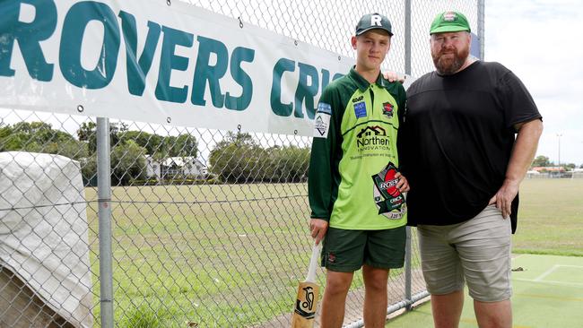 Seth McGinty with his father former Rovers captain, coach and life member Josh McGinty in 2020. Picture: Stewart McLean