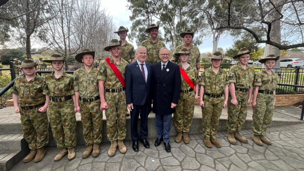 Mr McCormack and Mr Albanese both attended the service in Cowra. Picture: X