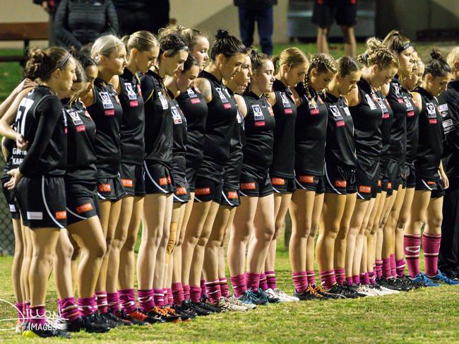 Frankston Dolphins' women's side before its first game. Picture: Alan Dillon