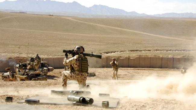 An Australian special forces soldier in Afghanistan fires an 84mm rocket launcher. Picture: Department of Defence