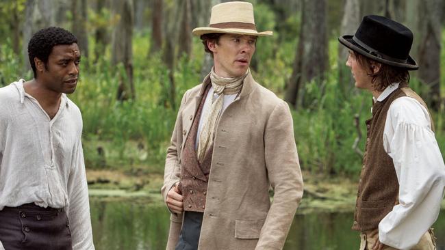 Chiwetel Ejiofor, Benedict Cumberbatch and Paul Dano in a scene from the film 12 Years a Slave. Picture: Icon Films