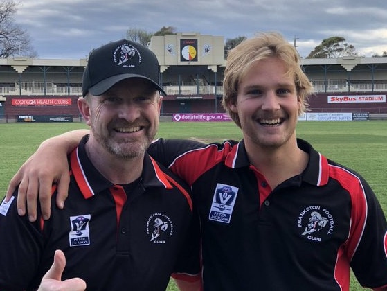 Frankston captain Josh Newman with coach Danny Ryan.