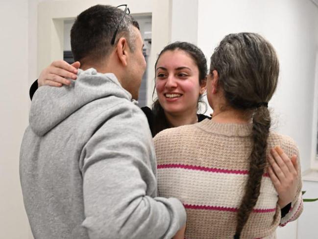 Karina Ariev is reunited with family. Picture: Israeli Army/AFP
