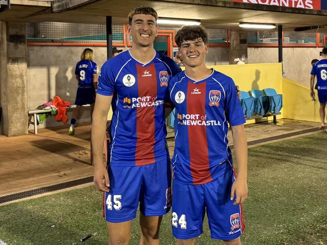 Litchfield junior Alexandro Nunes (right) made his professional debut in Darwin. Picture: Newcastle Jets Facebook.