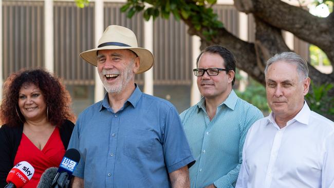 Senator Malarndirri McCarthy, Hon Warren Snowdon MP, Luke Gosling OAM MP, and Senator Don Farrel Shadow Special Minister of State discuss LaborÃ&#149;s efforts to ensure the Northern Territory retains two House of Representatives seats in the Federal Parliament. Picture: Che Chorley