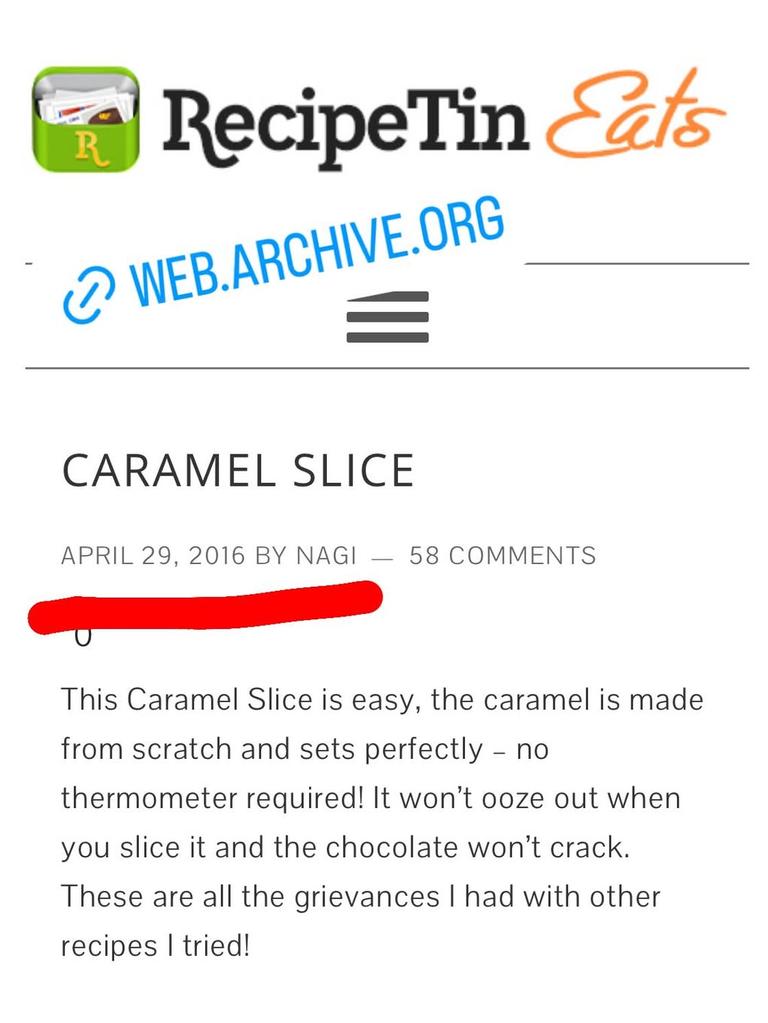 A screenshot of Maehashi's archived recipe, first published in April 2016.