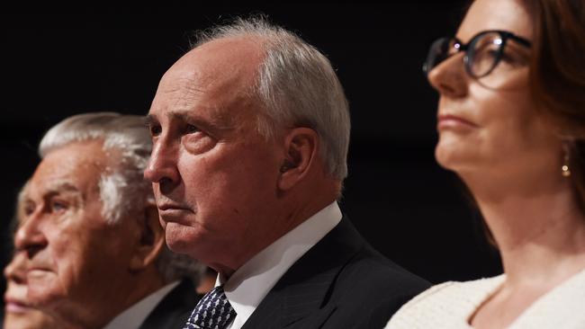 Former prime ministers Bob Hawke, Paul Keating and Julia Gillard.