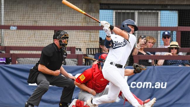 Solomon Maguire in action for the Sydney Blue Sox in the Australian Baseball League. Picture: Mick Goddard