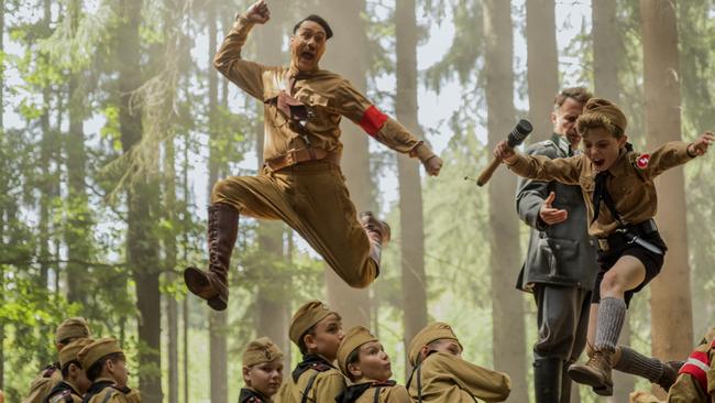 Taika Waititi and Roman Griffin Davis in a scene from the movie Jojo Rabbit. Supplied by Twentieth Century Fox.