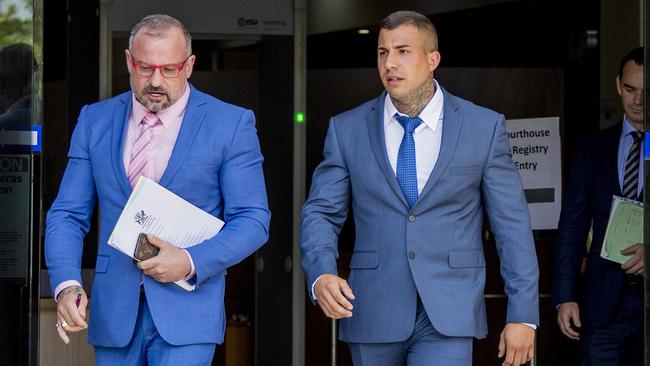 Lawyer Campbell MacCallum with his client Harley Barbaro. Picture: Jerad Williams