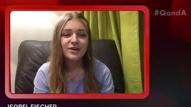 Isobel Fischer, 17, appearing on the ABC’s Q&amp;A program. Picture: ABC