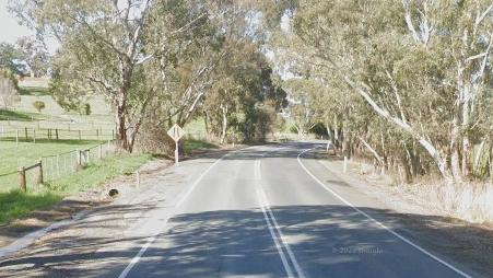 SA Police and ambulance services including MedStar have responded to reports a car smashed into a tree on Echunga Rd at Paechtown. Picture: Google Maps