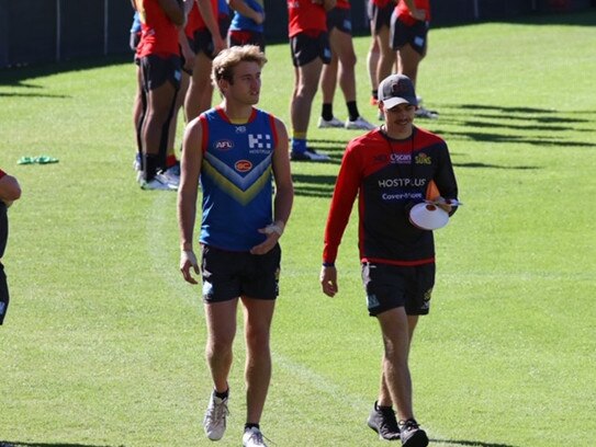 Gold Coast mid-season draftee Mitch Riordan (left) at Suns training. Picture: Supplied.