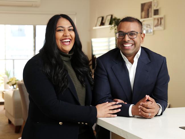 Christopher Massillamany, 31, and his wife Roshni, 28, purchased their two bedroom apartment in Sydney earlier this year. Picture: Tim Hunter.