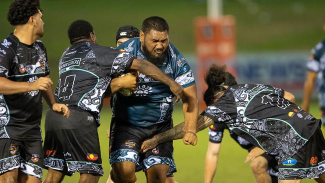 Phillip Mati-Leifi carries into a tackle for the Territory All Stars in the 2023 Deadly Cup Carnival. Picture: Pema Tamang Pakhrin