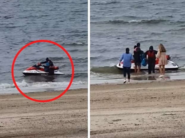 Man jetskis wife through floods for girls’ trip