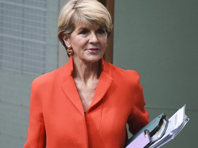 Former Australian Foreign Minister Julie Bishop arrives for Question Time in Canberra on Monday. Picture: AAP.