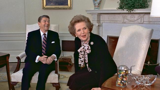 Then British Prime Minister Margaret Thatcher meets with her friend and political ally us President Ronald Reagan in the White House in 1985.