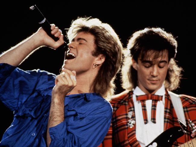 George Michael and Andrew Ridgeley perform as Wham! in Japan in 1985. Picture: Michael Putland/Getty Images