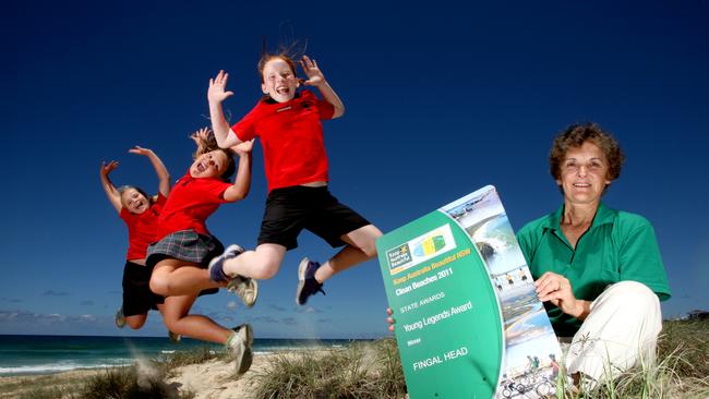 Ms Bolton has been heavily involved in a range of environmental initiatives. She’s pictured here with Fingal Head Public School students Tatiania Brown, Rosie Lomas and Lydia O'Neill. Photo: John Gass