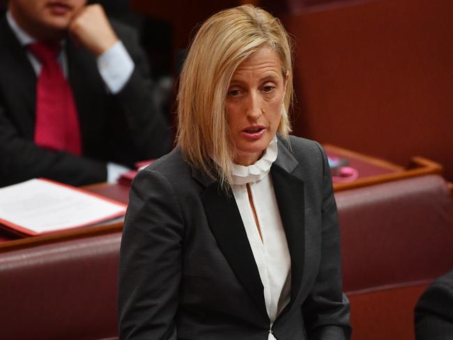 **FILE** A September 4, 2017 file photo of Labor Senator Katy Gallagher in the Senate chamber at Parliament House in Canberra. Labor frontbencher Katy Gallagher could be referred to the High Court after revealing British authorities did not confirm renunciation of her UK ties until two months after nominations closed for the 2016 election. (AAP Image/Mick Tsikas) NO ARCHIVING