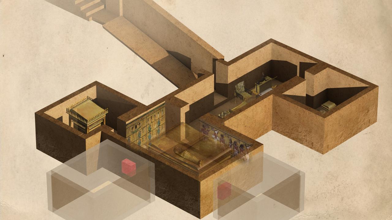 A computer illustration showing the layout of the tomb of the Egyptian pharaoh Tutankhamun.