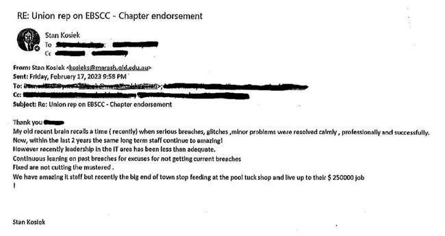 The email that started the saga. Picture: Federal Court