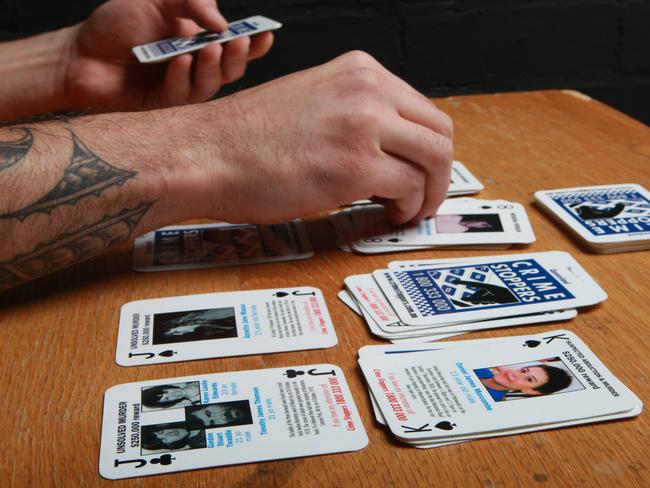 The cold case playing cards are already circulated in Queensland and South Australian prisons. Picture: Jono Searle