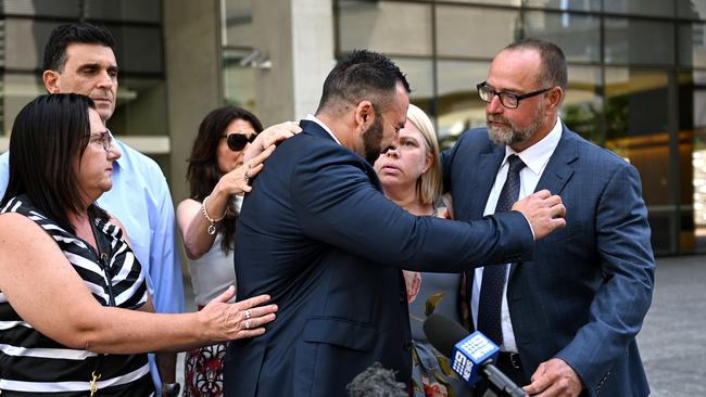 He broke down outside court addressing the media. Picture: NCA NewsWire