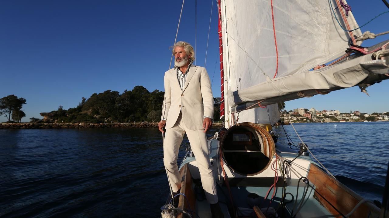 Two Dogs Ratu on Sydney Harbour. He is being quietly supported along the way by up-market Australian suit brand M.J. Bale. Picture: John Feder