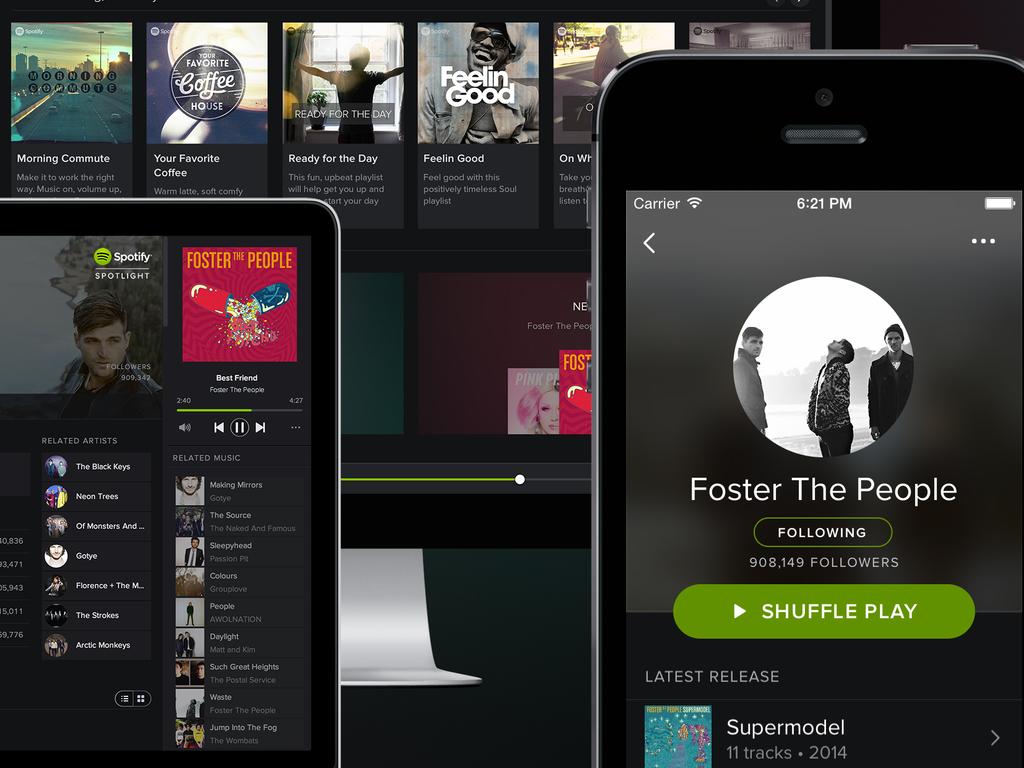 Spotify's new darker interface is meant to draw you into the content. Picture: Spotify