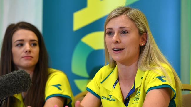 Australian cyclist Annette Edmondson and teammate Amy Cure