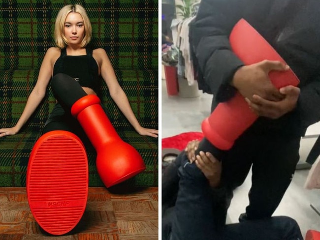 Huge problem with viral ‘Big Red Boot’ from US brand MSCHF. Picture: