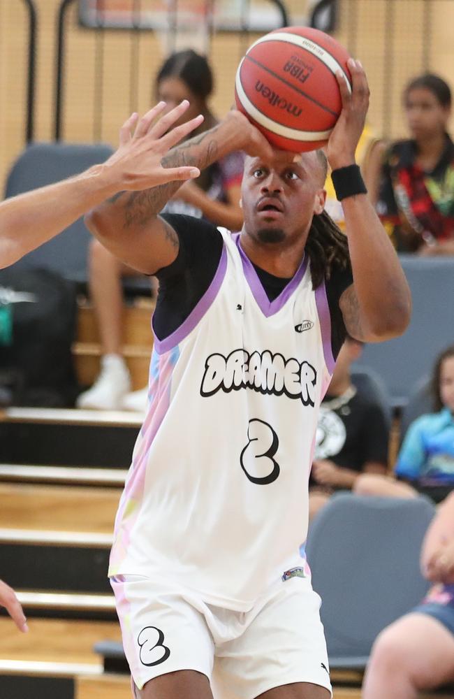 Basketball Queensland First Nations Championships at Coomera. Dreamers (white) v Erub Utd. Picture Glenn Hampson