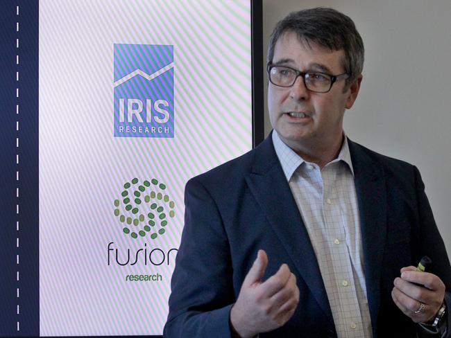 IRIS Research chief executive Peter Watts spoke to local business leaders about his research. Picture: AAP / Mark Scott.