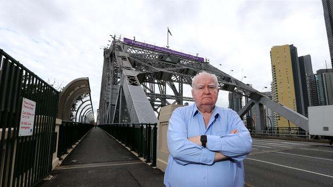 Former Petrie Point Apartments committee chair Chris Copeland at the Story Bridge in 2021. Picture: David Clark