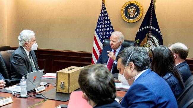 Joe Biden discusses the counterterrorism operation to take out Ayman al-Zawahiri with his national security team on July 1. Picture: AFP