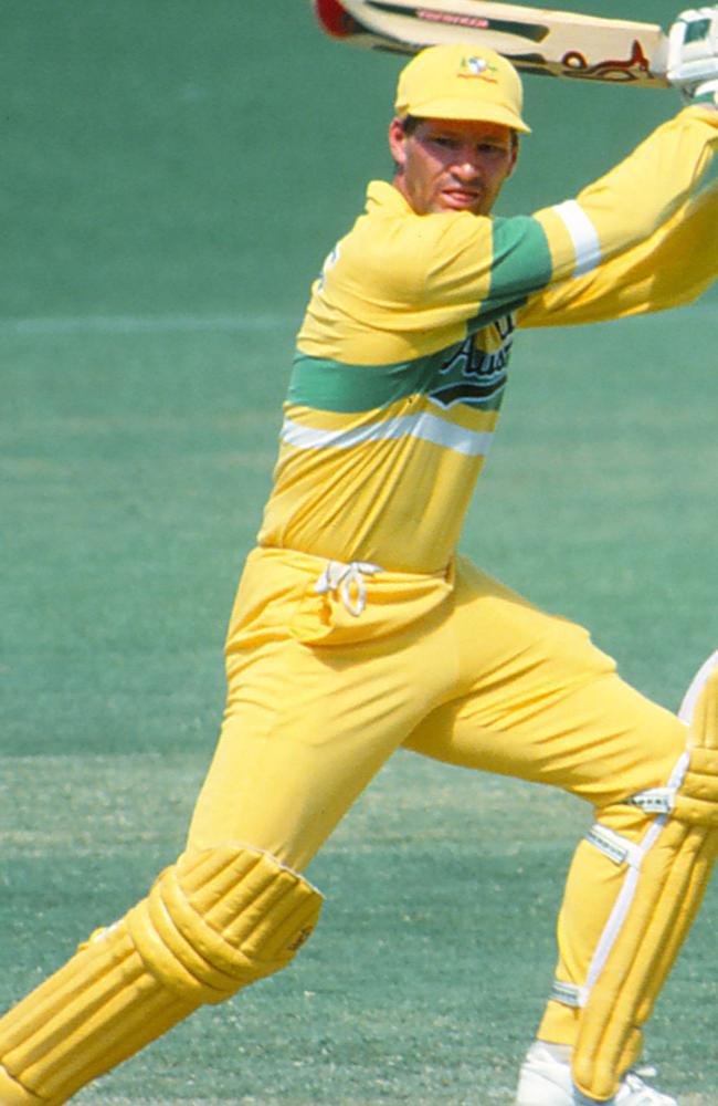 Dean Jones batting in a One Day International match on February 1, 1990 in Australia. Picture: Getty Images.