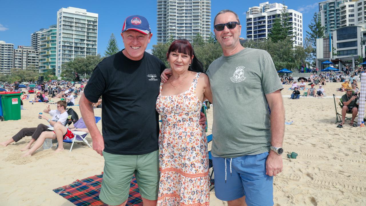 John Burgess, Diana Kuckovic and Stephen Burgess enjoying the inaugural Pacific Air Show over Surfers Paradise. Picture: Glenn Campbell