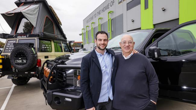 Samuel and Tom Jacob outside their Australian head office in Melbourne’s Dandenong South. Picture: Ian Currie