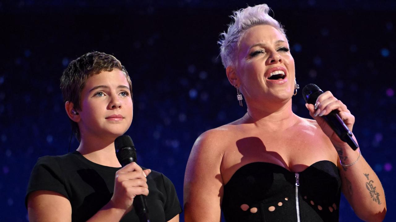 Pink and her daughter Willow performed on the fourth and last day of the Democratic National Convention. Picture: AFP