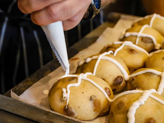 The Grumpy Baker piping hot cross buns. Picture: Jenifer Jagielski