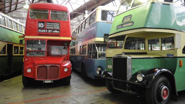 Historical double decker buses at the Sydney Bus Museum.