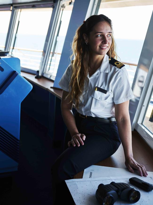 First officer Mariana Pais on the bridge.