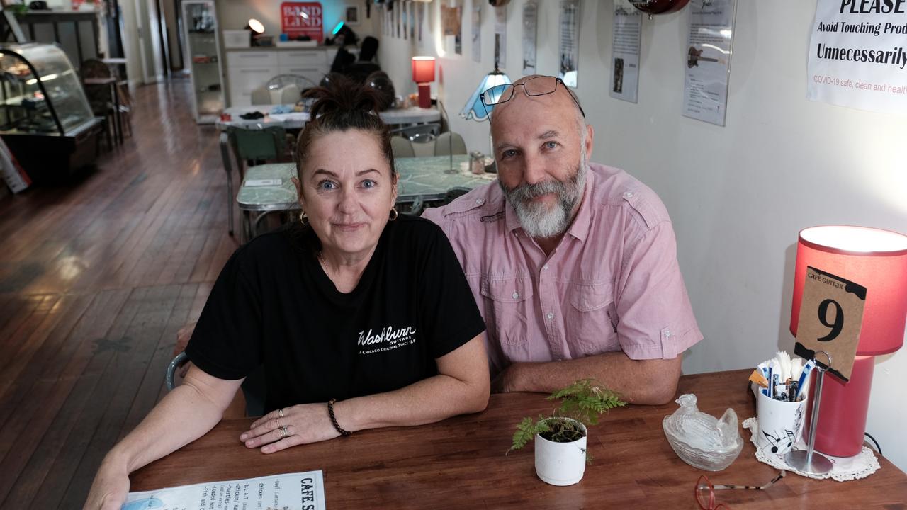 Cafe Guitar owner/manager Katie Eastaugh with husband and Bandland owner/manager Steven Eastaugh.