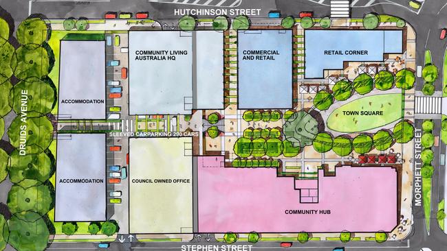 The revised master plan for the proposed Mount Barker City Centre project, which has dumped the multi-level carparking. Picture: Supplied