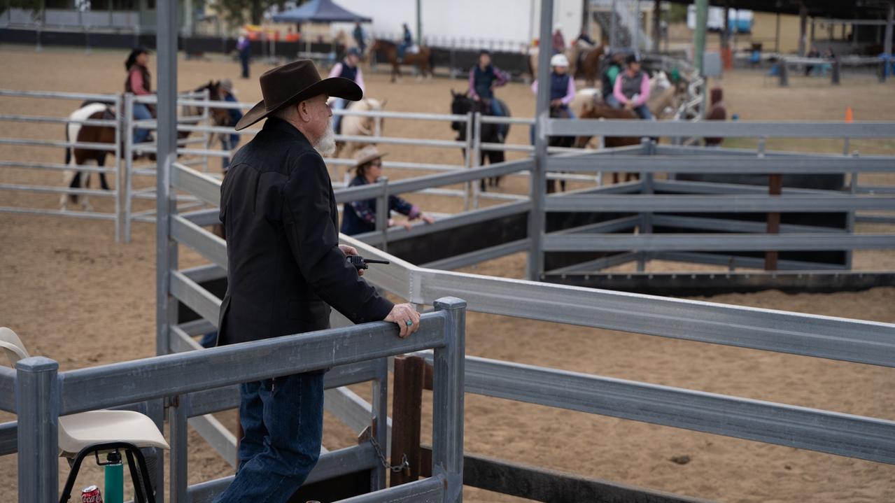 A judge watches ranch sorting at the Kilkivan Great Horse Ride. Sunday, July 2, 2023. Picture: Christine Schindler